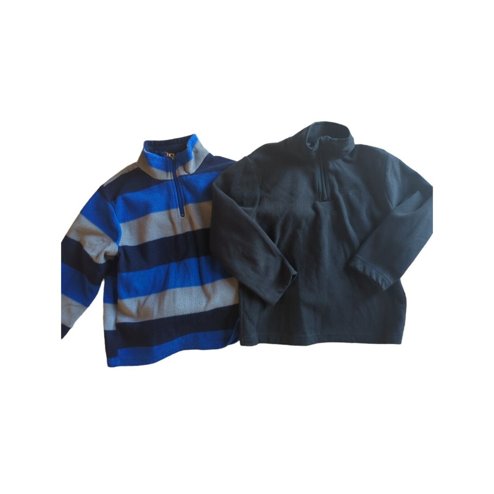Lot (2) Boys M/8 Starter Carter's Fleece Pullovers Blue Striped & Black